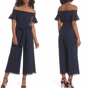 NEW Chelsea28 Off the Shoulder Eyelet Pom Jumpsuit